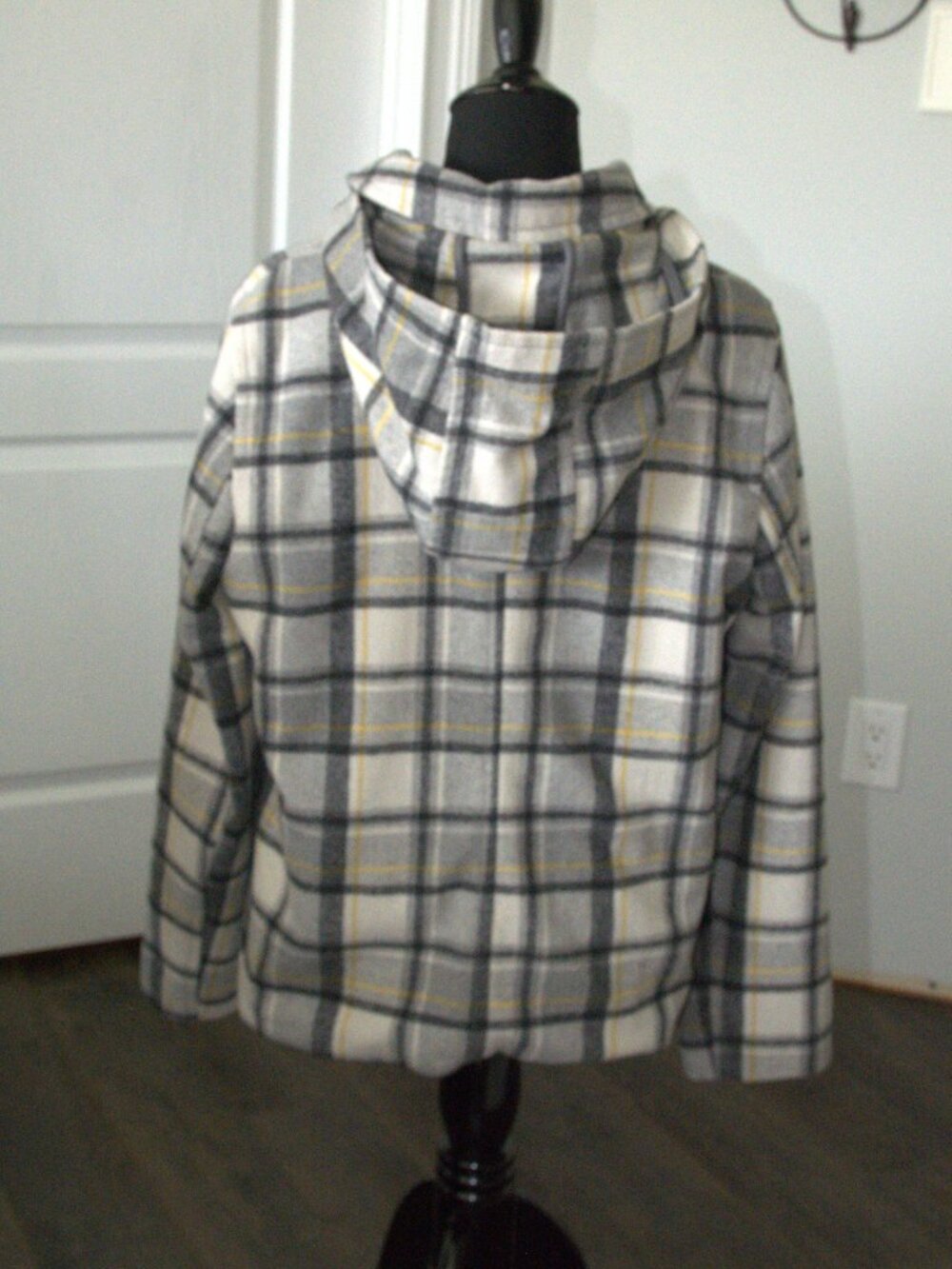 Old Navy Hooded Plaid Toggle Duffle Wool Coat size Large - Picture 4 of 10